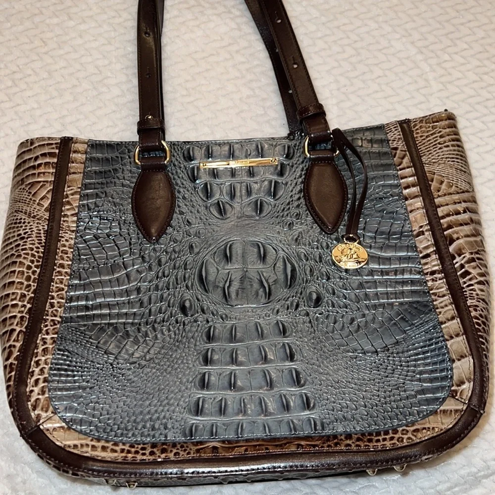 Brahmin Lena Mallard Davos Tote Medium Embossed Leather Shoulder Bag